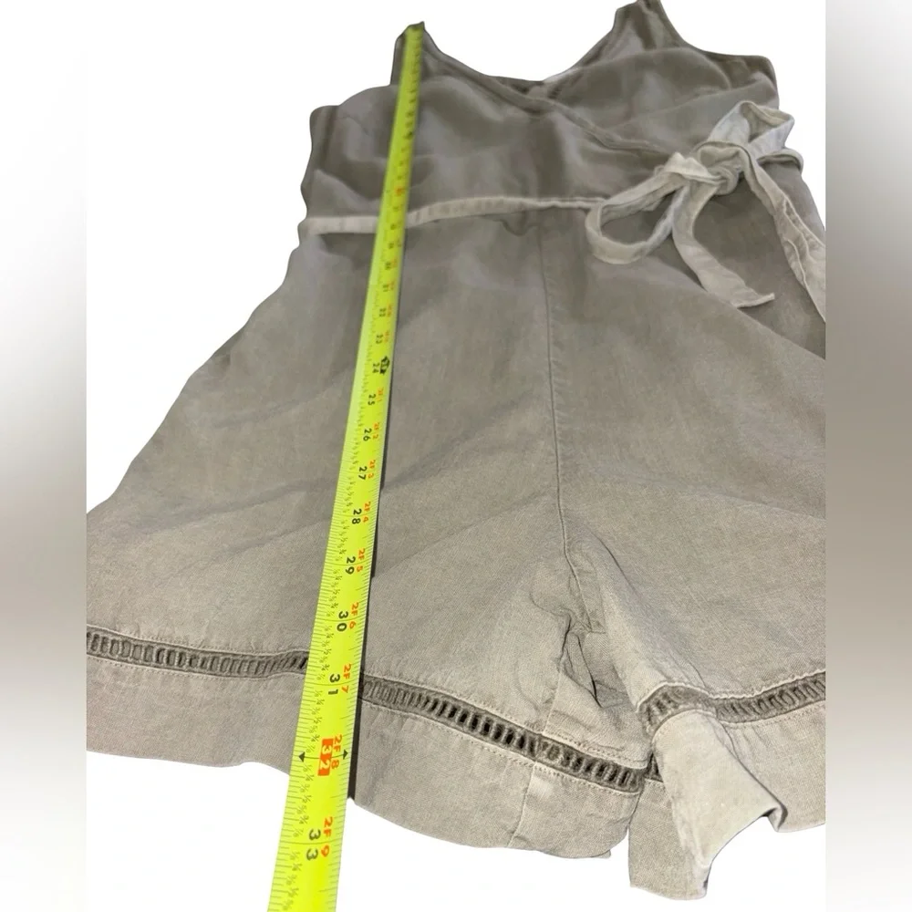 Anthro Cloth & Stone Tencel Wrap Romper Taupe XS Tie Waist - Picture 9 of 11